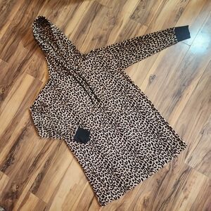 Betsey Johnson Leopard Print Hoodie Lounge Dress Nightgown Size S